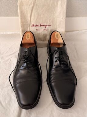 Salvatore Ferragamo Black Cap Toe Oxford Dress Shoes Men’s 9.5 C Made in Italy
